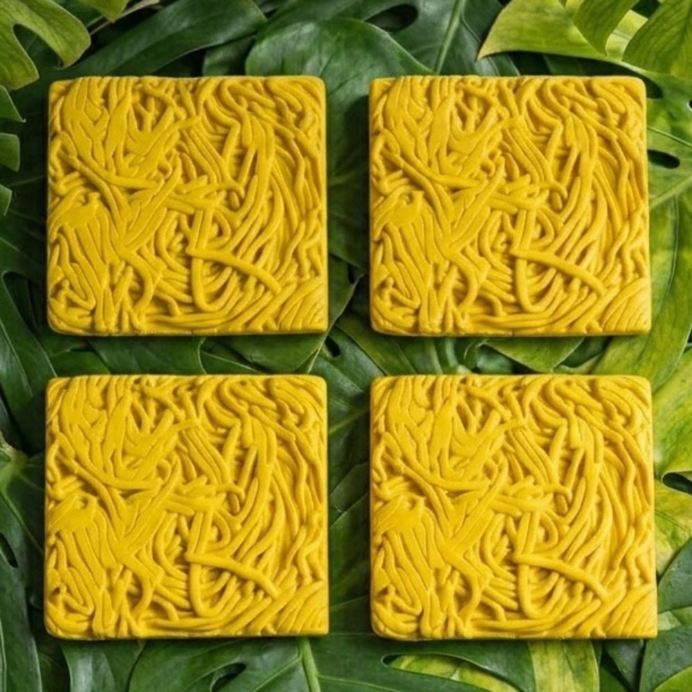 Ramen Noodle Coaster Set — Handmade Square Coaster - Set of 4(Yellow)